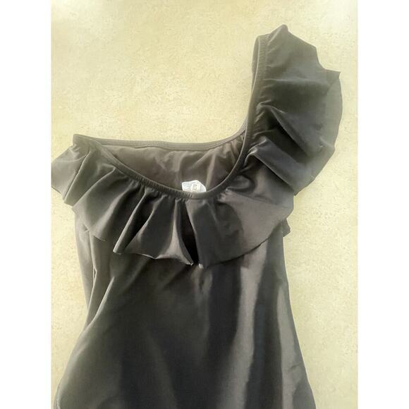 J Crew Swimsuit Womens Small Black One Shoulder Ruffle One Piece Swim Suit - Picture 3 of 8